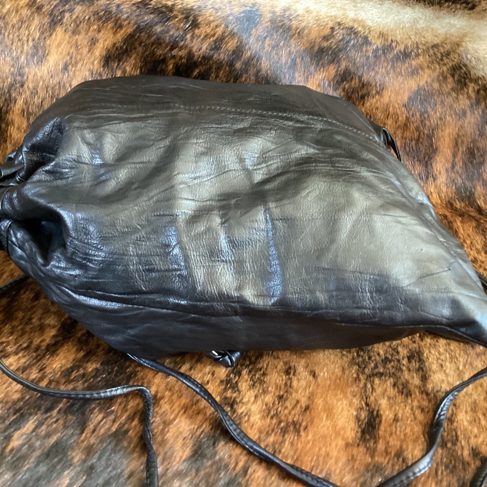 ASOS Black Leather Delicate Drawstring Slouch Backpack - Picture 4 of 10